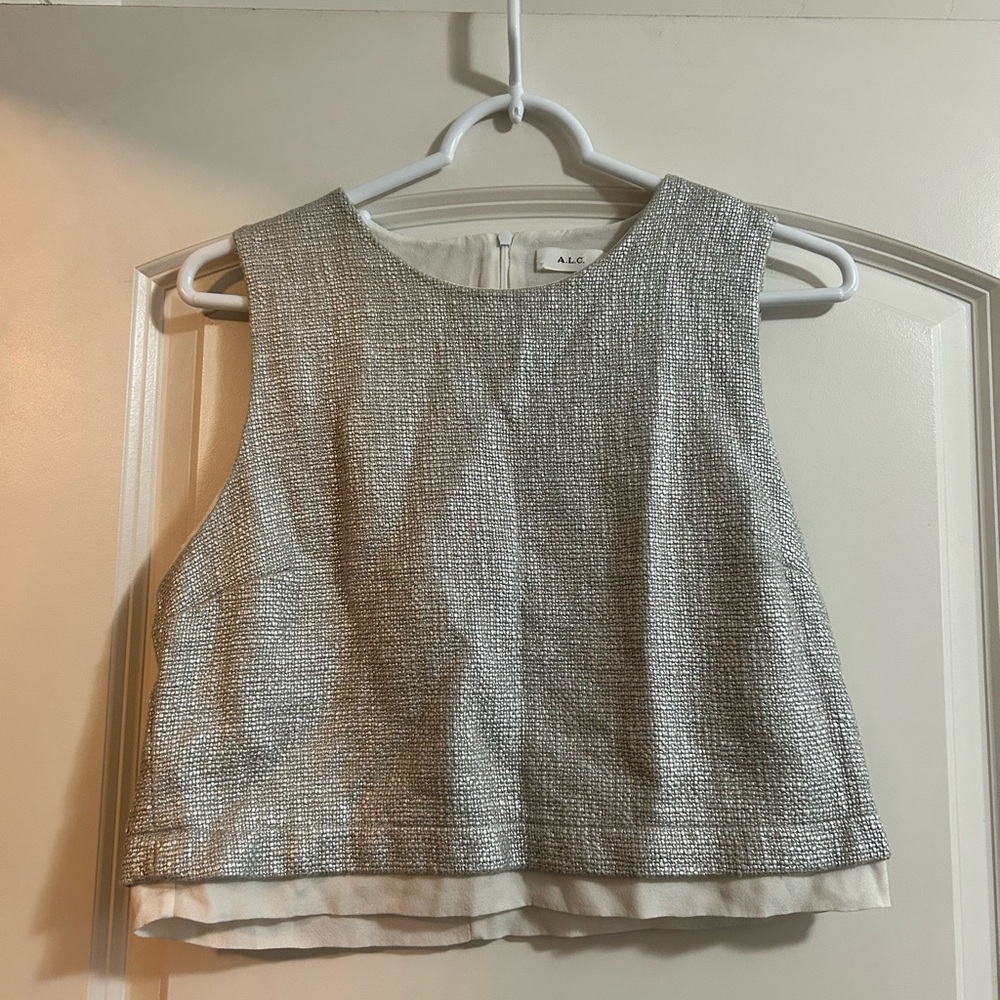 A.L.C Clementine Metallic Top‎ slightly cropped silk and cotton size 8